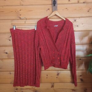 D.D. Sloane Vintage Wool Blend Sweater Skirt Set Marled Ribbed Knit Stretch Sz M